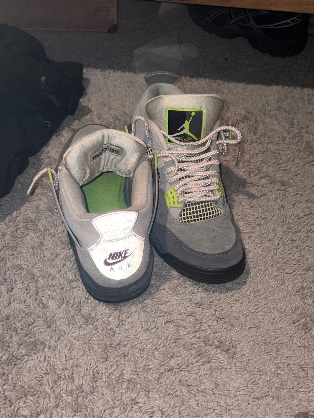 Jordan Grey and Neon Yellow Retro Sneakers air jordan 4 neon size 10.5 mens